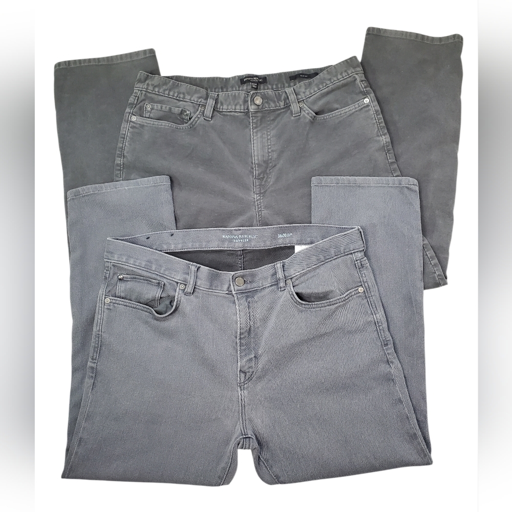 (LOT OF 2) Banana Republic Travelers Pants, Mens 36x30 Slim Fit Grey Pair Pants